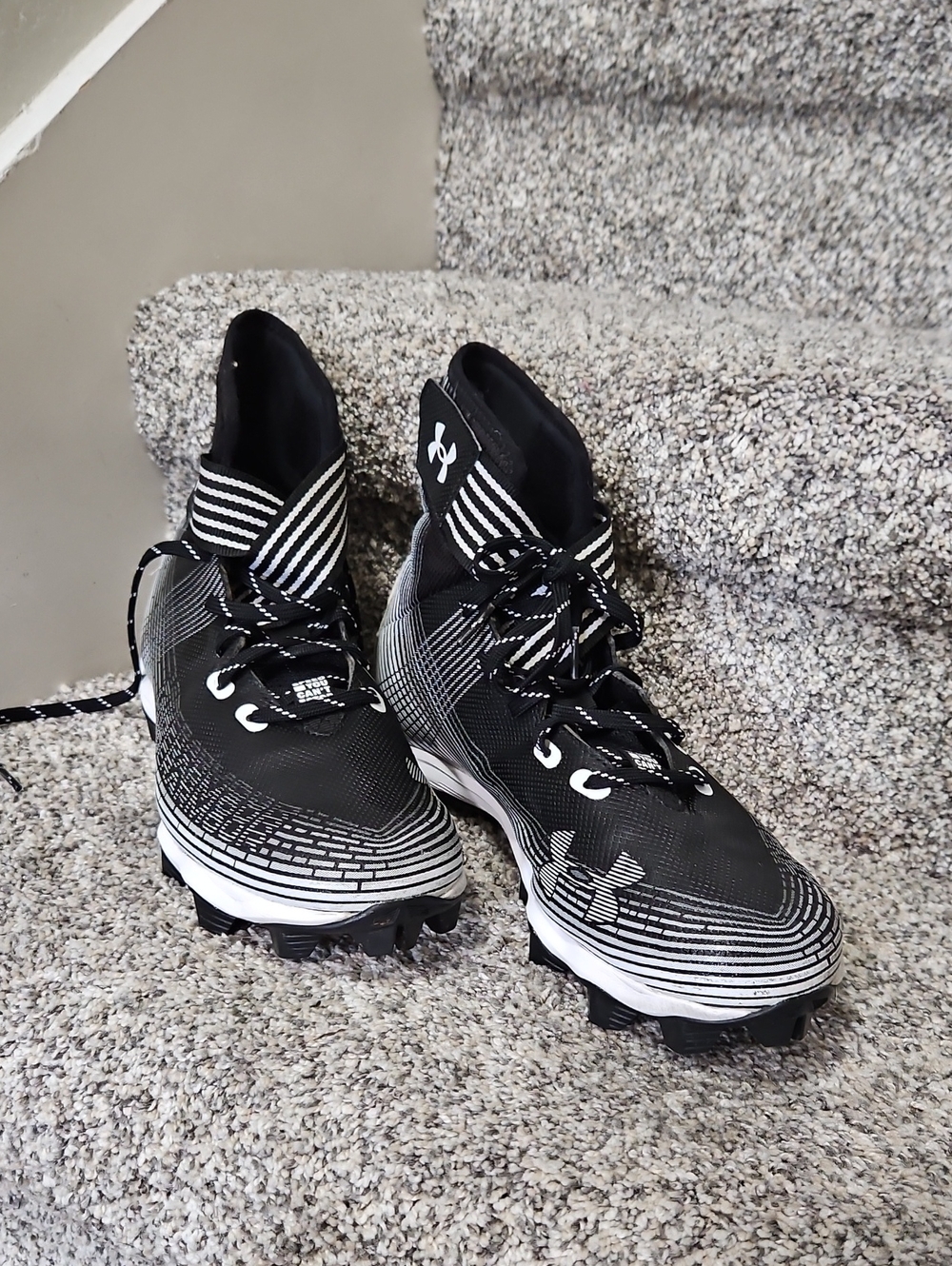 Under Armour Black & White High-Top Football Cleats